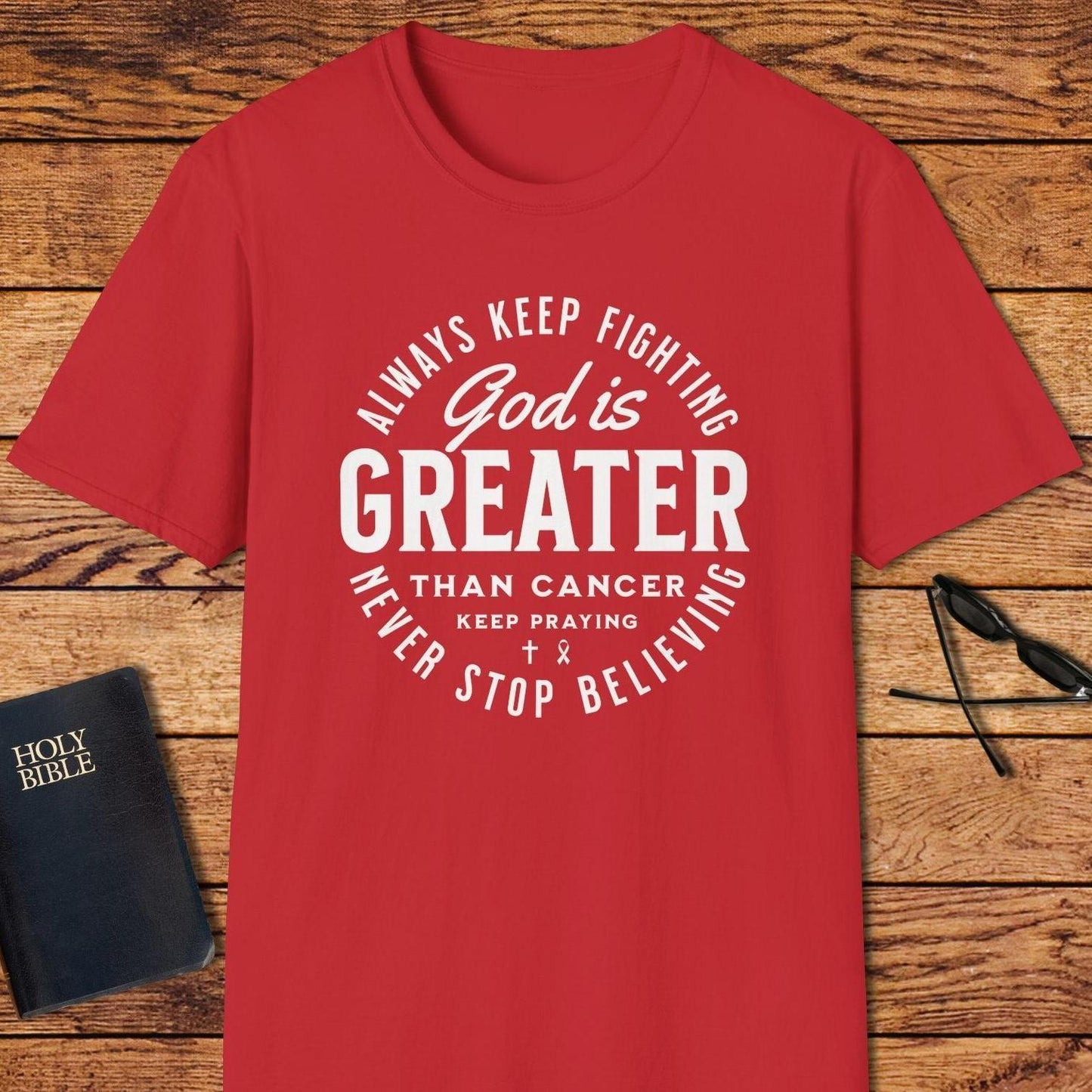 God Is Greater Than Cancer Circle Words T-Shirt