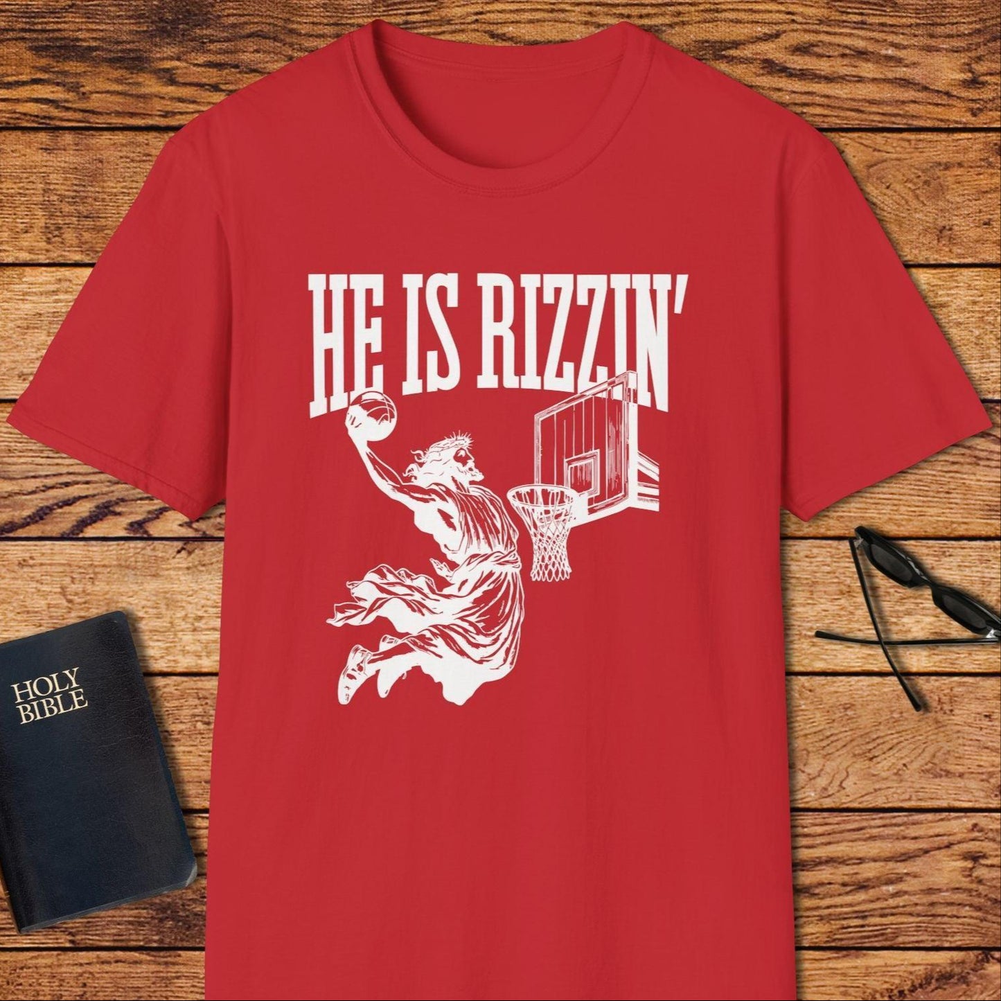 He Is Rizzin Jesus Basketball T-Shirt