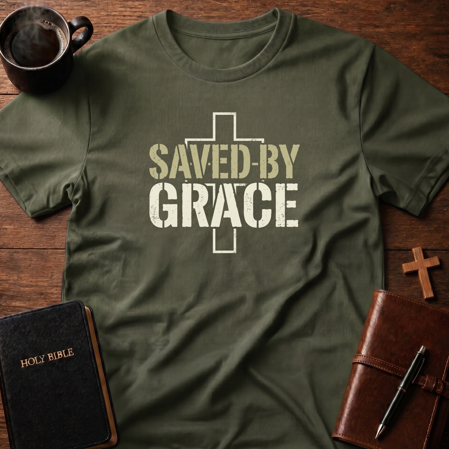 Saved By Grace Cross Outline T-Shirt