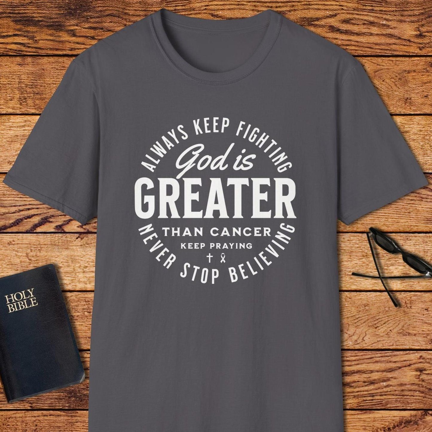 God Is Greater Than Cancer Circle Words T-Shirt