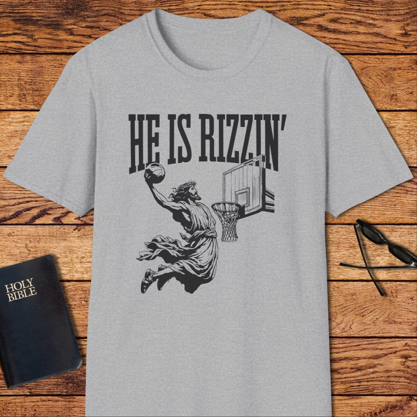 He Is Rizzin Jesus Basketball T-Shirt