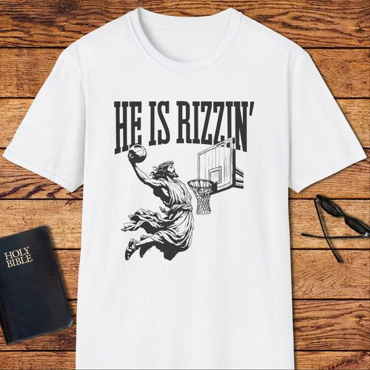 He Is Rizzin Jesus Basketball T-Shirt