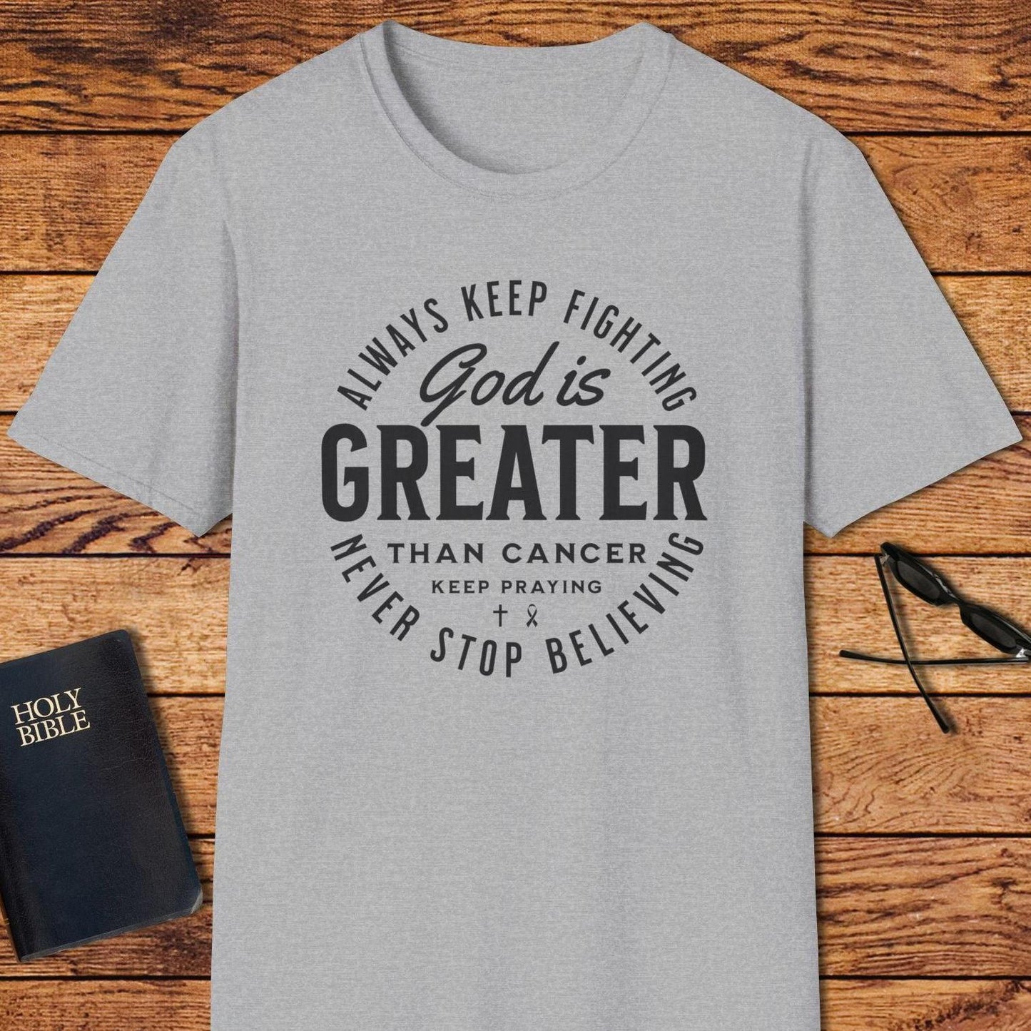 God Is Greater Than Cancer Circle Words T-Shirt