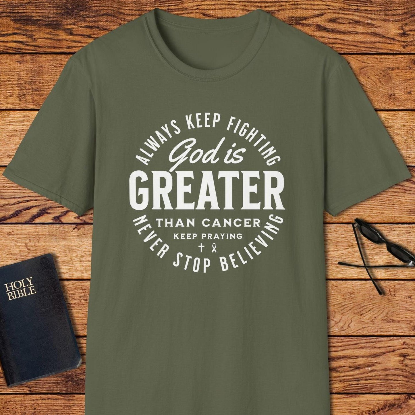 God Is Greater Than Cancer Circle Words T-Shirt