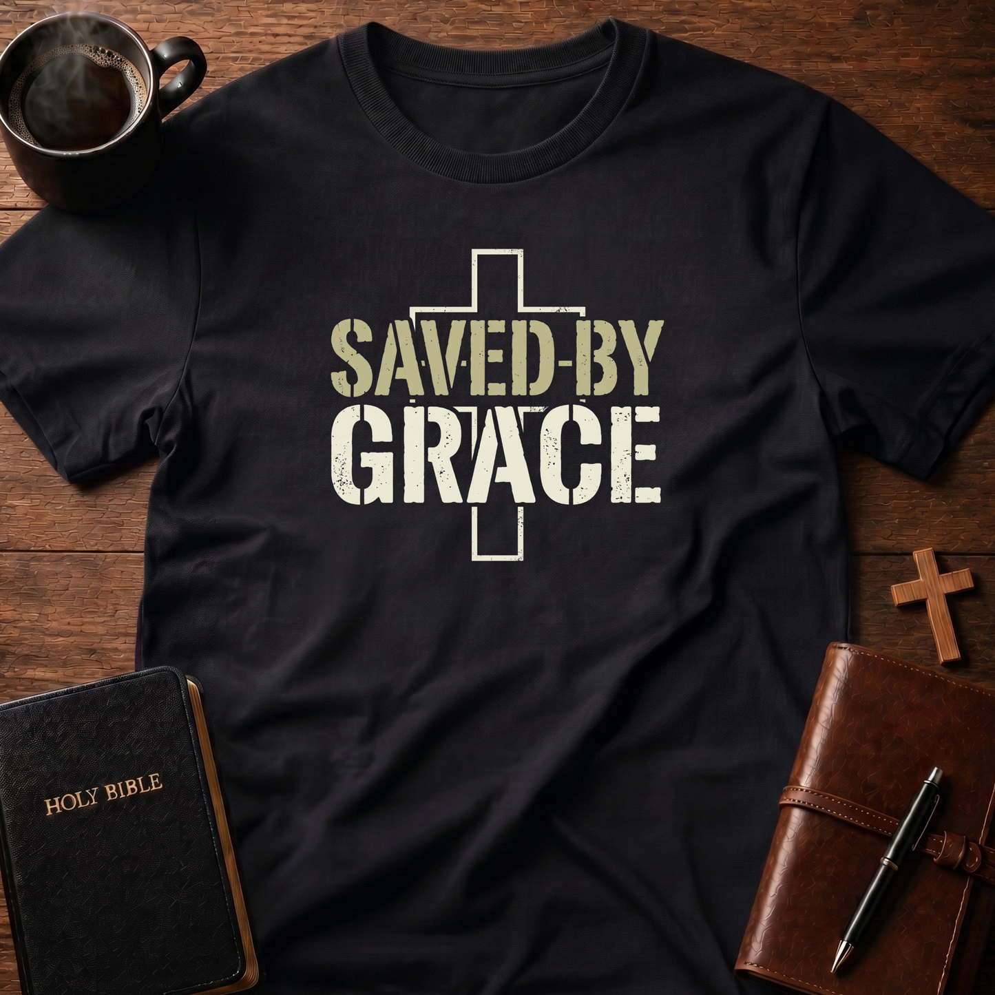 Saved By Grace Cross Outline T-Shirt