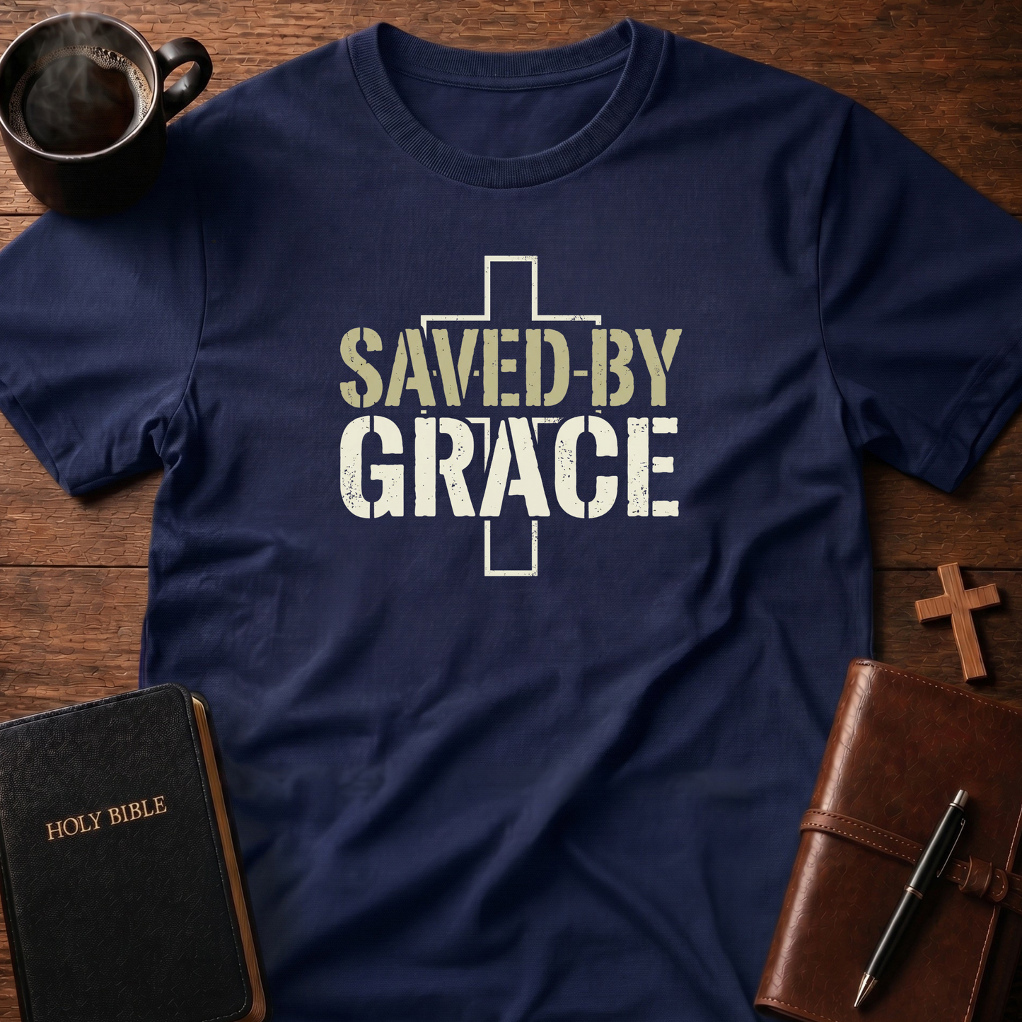 Saved By Grace Cross Outline T-Shirt