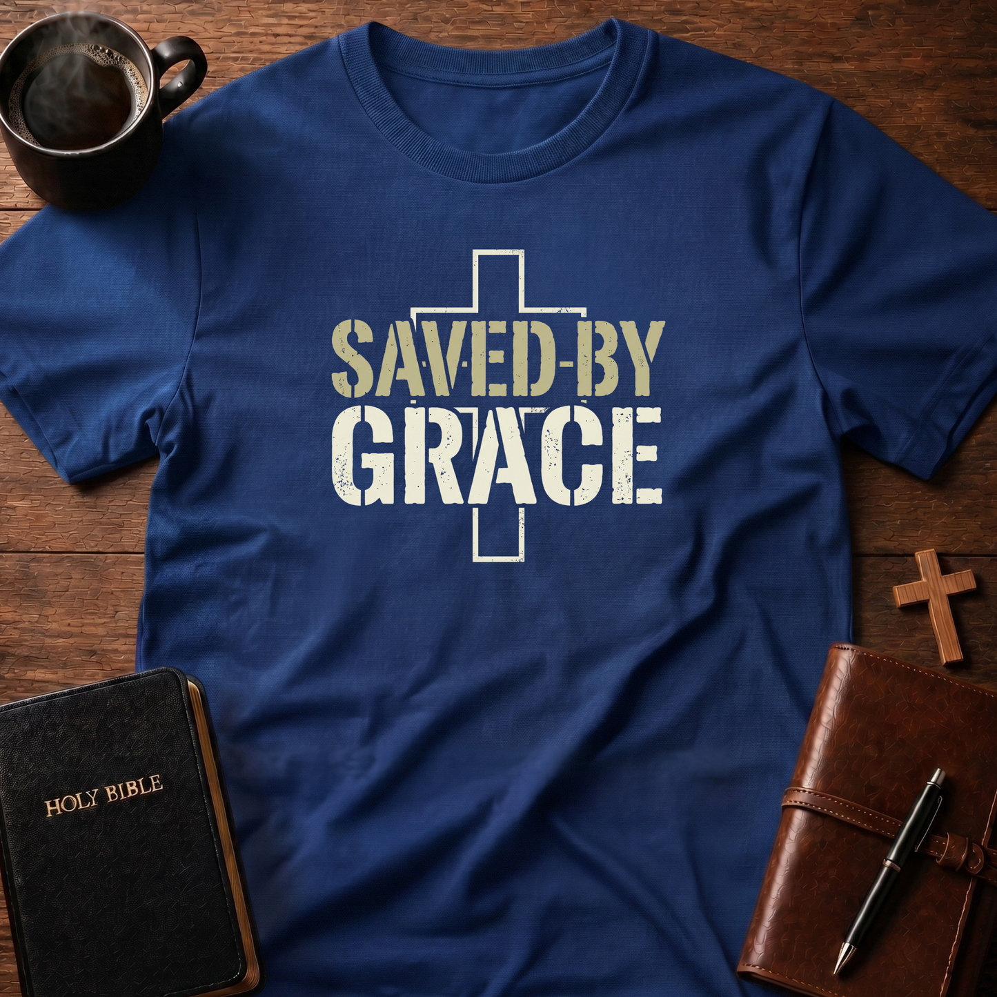 Saved By Grace Cross Outline T-Shirt